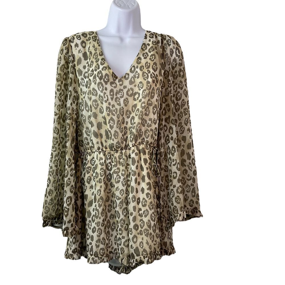 June & Hudson Womens Leopard Print Romper Sz L Boho Fairycore Whimsigoth Witchy‎